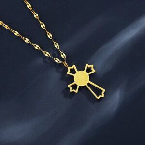 Stainless Steel Gold Plated Cross (Dos Pesos) Necklace, Chain For Women